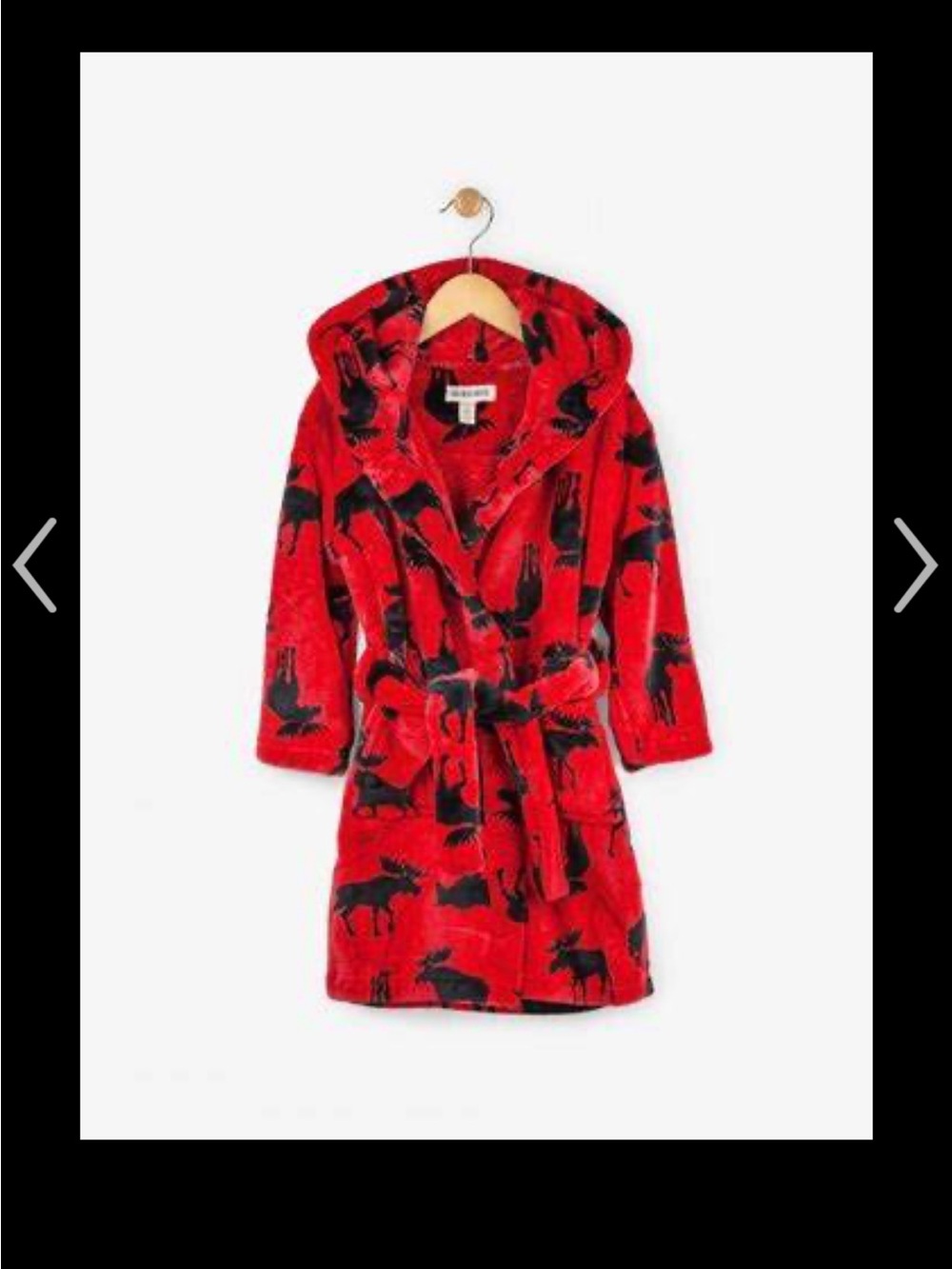 Unisex Red Fleece Hooded Robe with Black Moose Print